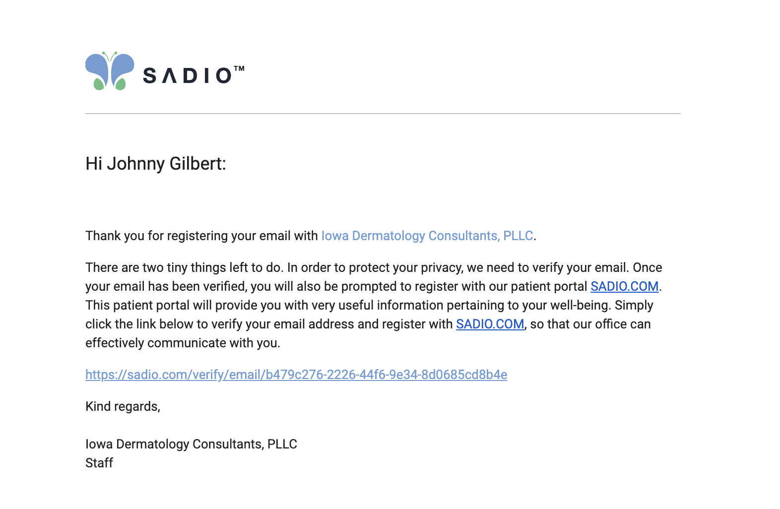 EZ Derm Example Email